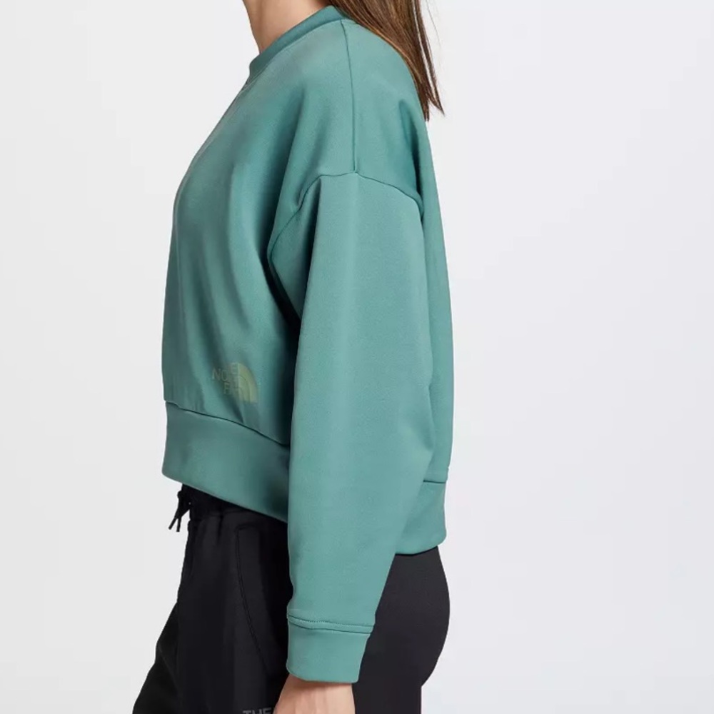 NORTH FACE HORIZON PERFORMANCE FLEECE SAGE GREEN CROPPED CREWNECK SWEATSHIRT - Picture 6 of 12